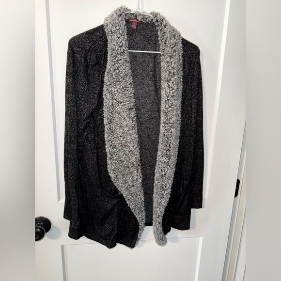 Black and Gray Open Front Jacket with Shawl Collar - Picture 1 of 5